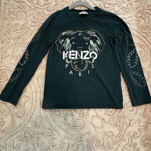 Kenzo Kids Dark Green Elephant Long Sleeve Tee size 10